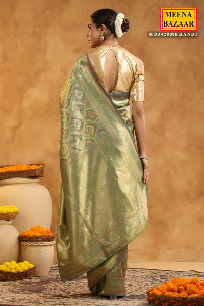 Mehandi Silk Zari Woven Saree