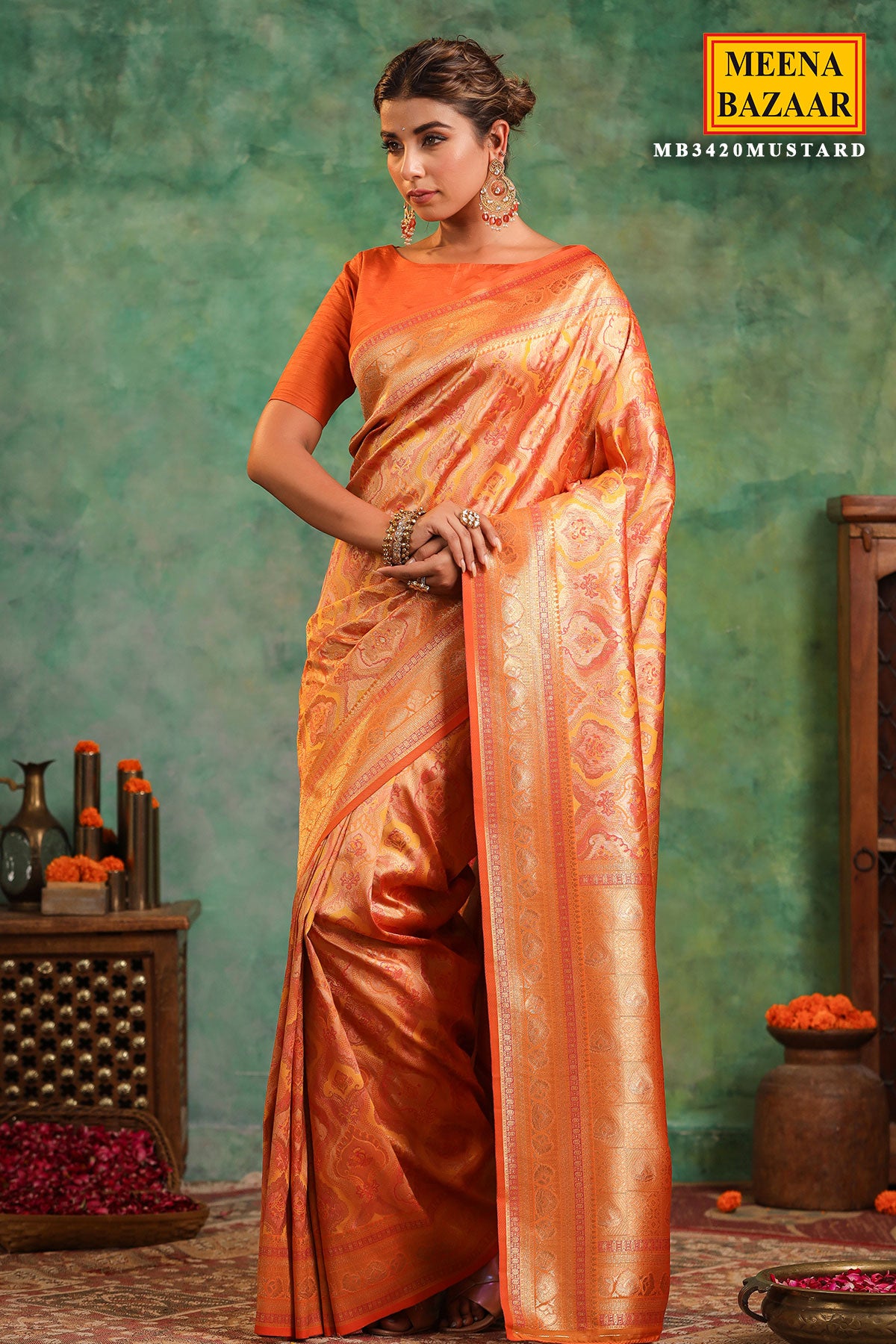 Mustard Silk Zari Woven Saree