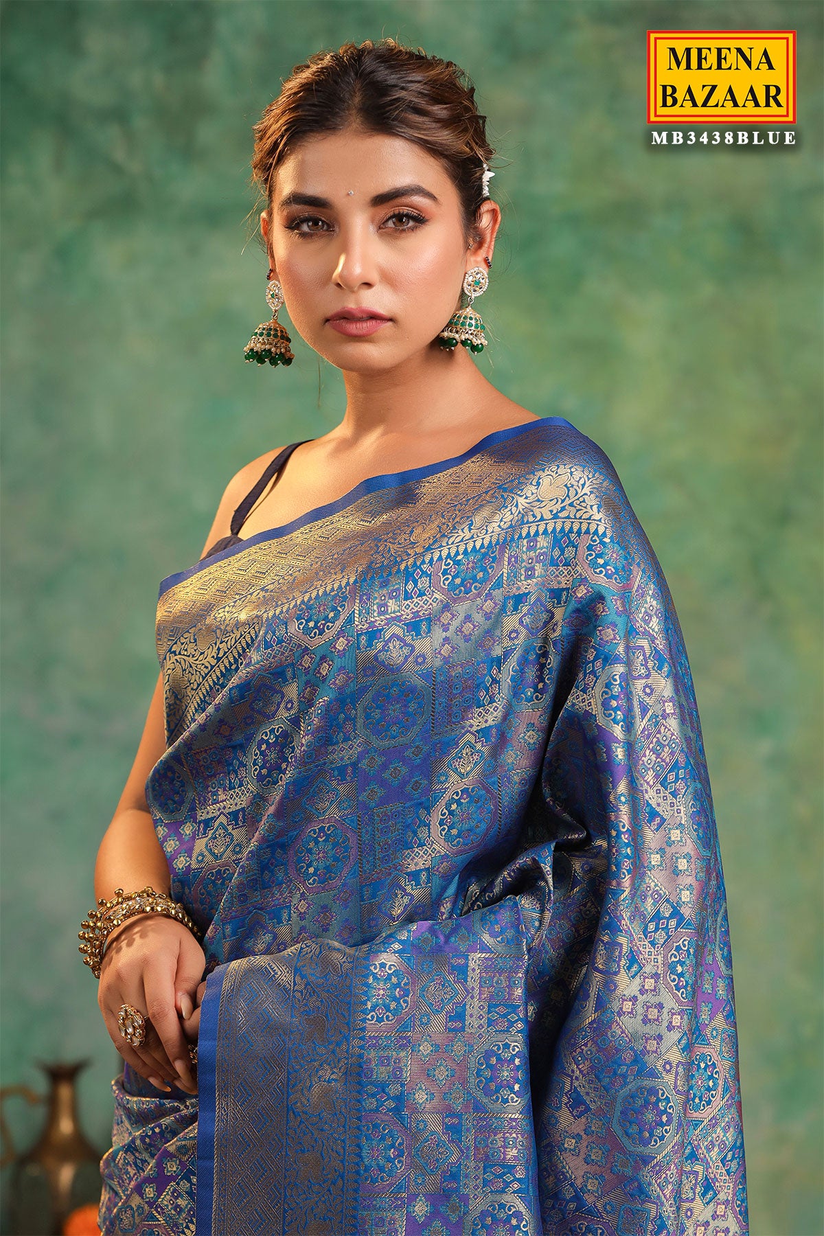 Peacock Blue Silk Saree With Zari Brocade And Zari Border