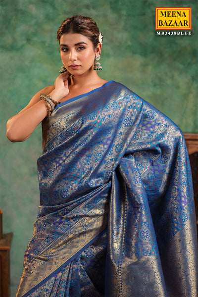 Peacock Blue Silk Saree With Zari Brocade And Zari Border