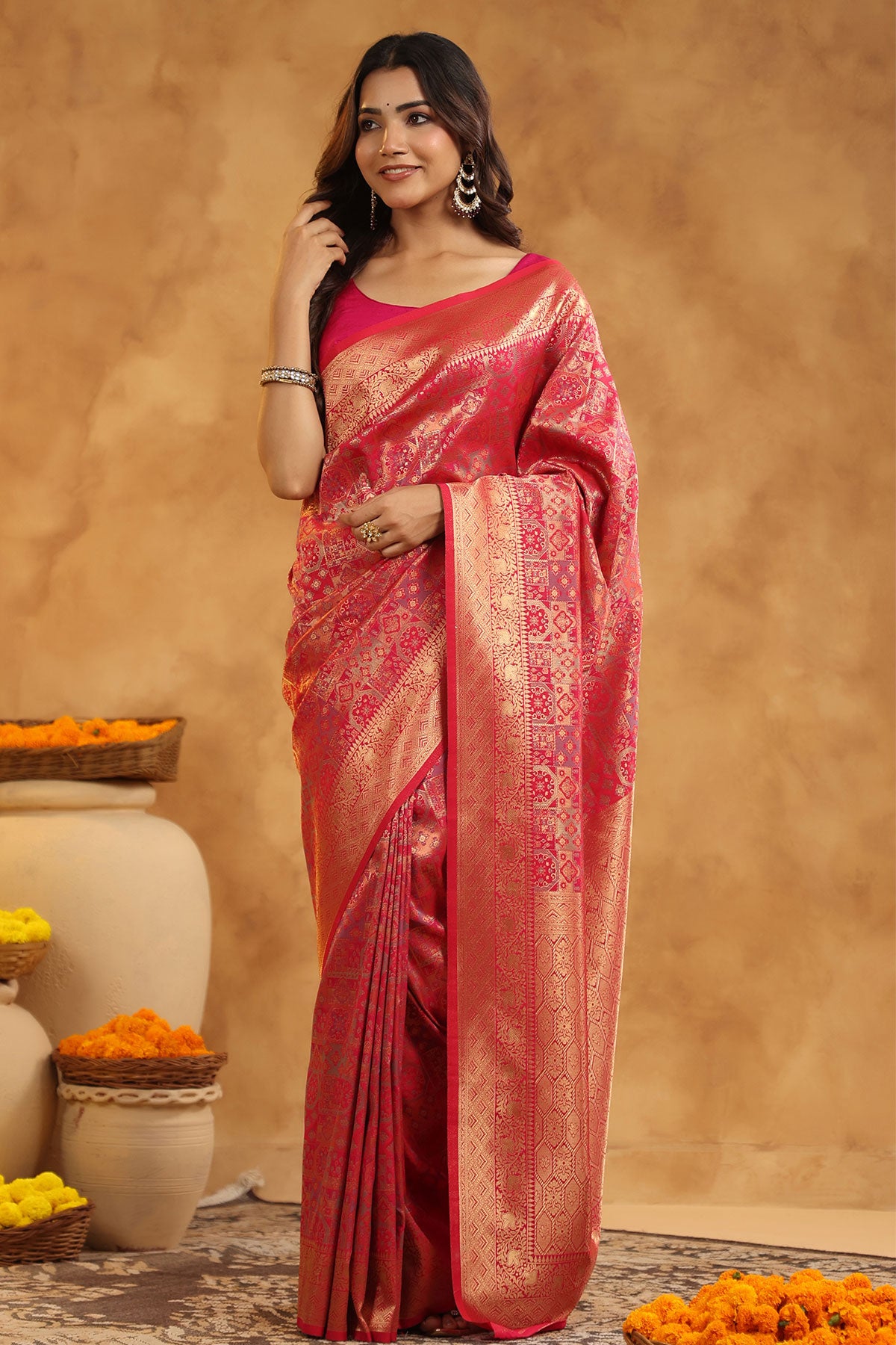 Rani Silk Saree With Zari Brocade And Zari Border