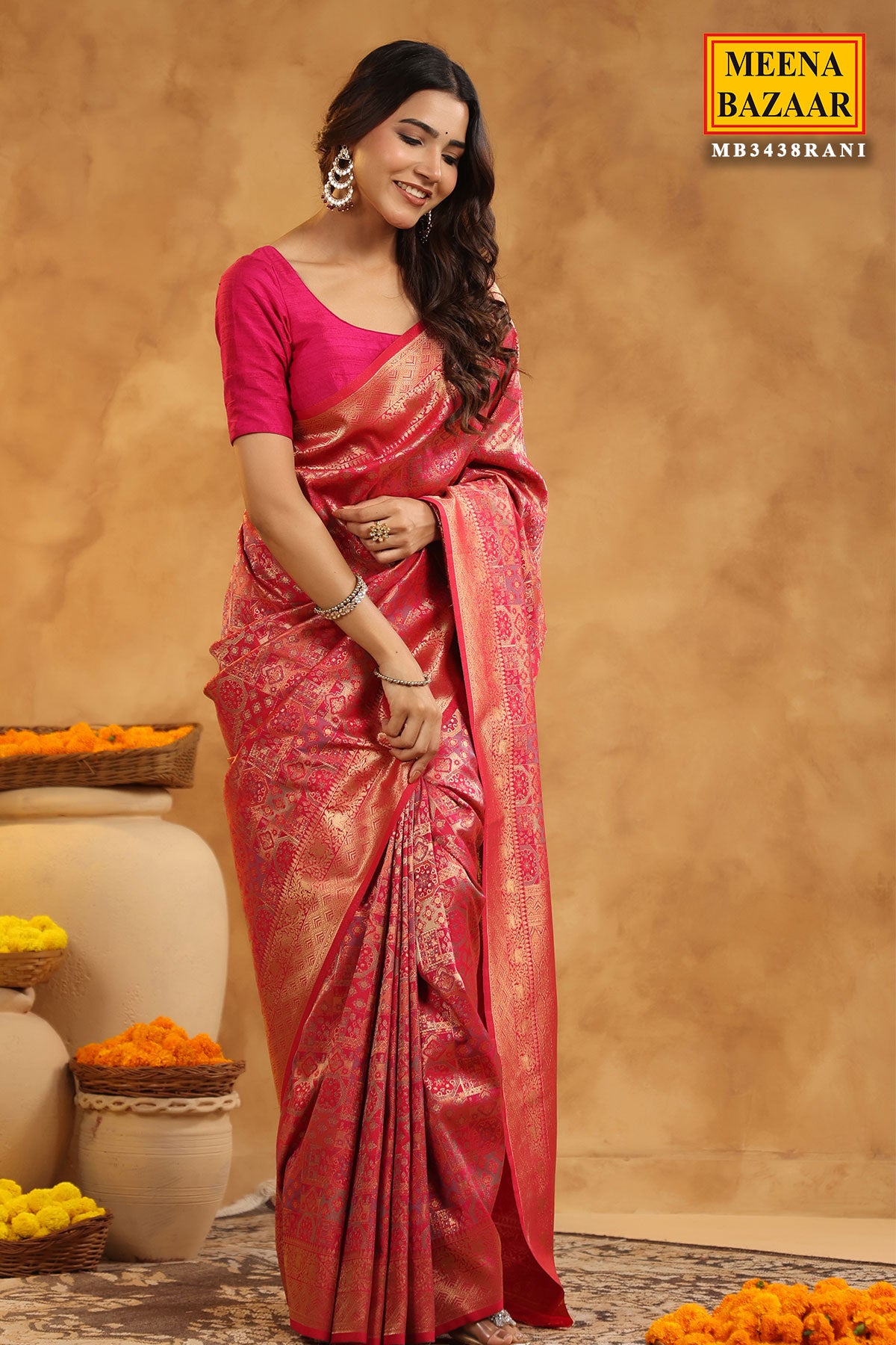 Rani Silk Saree With Zari Brocade And Zari Border