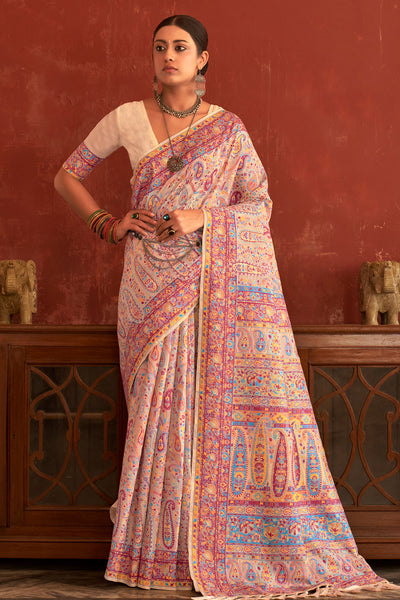 Tussar Chanderi Floral and Paisley Woven Saree