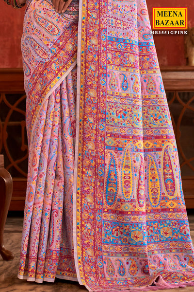Pink Chanderi Floral and Paisley Woven Saree