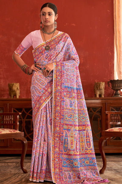 Pink Chanderi Floral and Paisley Woven Saree
