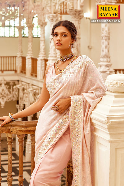 Pink Georgette Embroidered Self Sequins Gota Patti Embroidered Saree