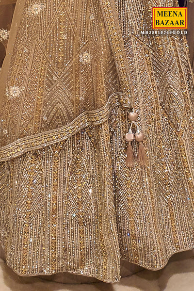 Tussar-Gold Georgette Embroidered Lehenga