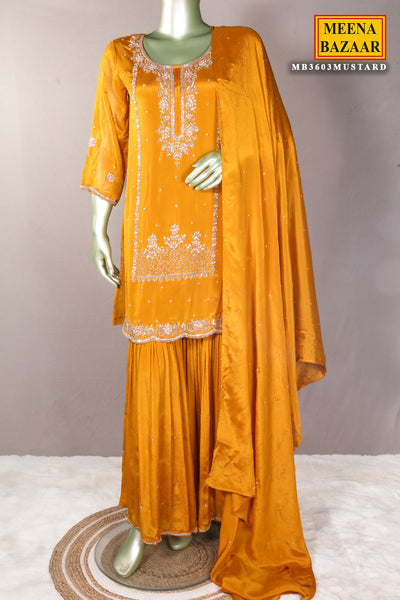 Mustard Sequin Embroidered Georgette Sharara Suit Set