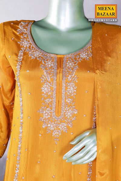 Mustard Sequin Embroidered Georgette Sharara Suit Set
