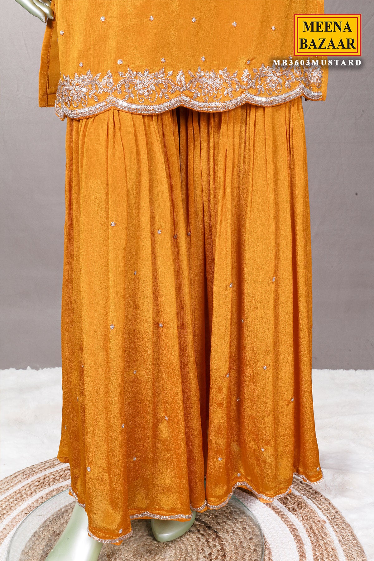 Mustard Sequin Embroidered Georgette Sharara Suit Set