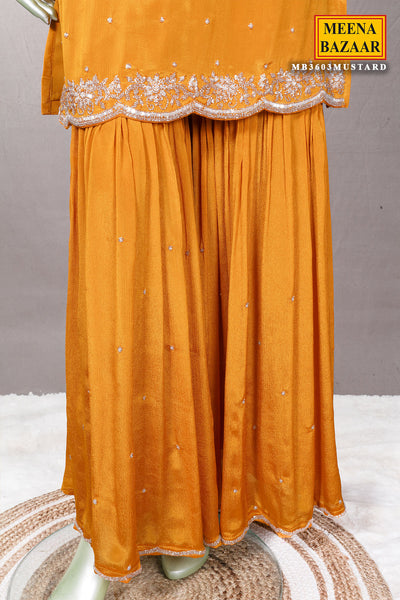 Mustard Sequin Embroidered Georgette Sharara Suit Set