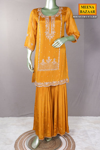 Mustard Sequin Embroidered Georgette Sharara Suit Set