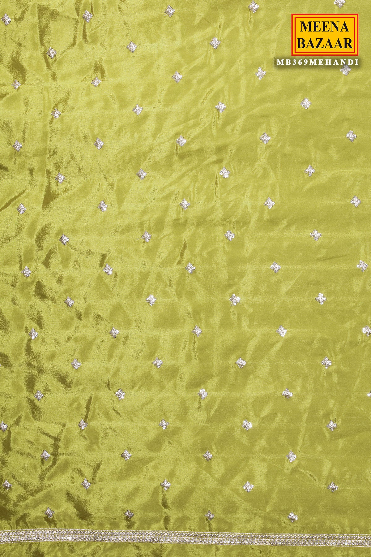 Mehandi Green Zari, Sequin Embroidered Saree With Ready Blouse