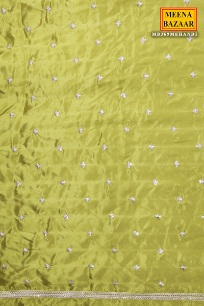 Mehandi Green Zari, Sequin Embroidered Saree With Ready Blouse