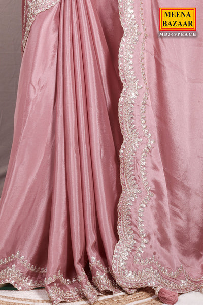 Pink Zari, Sequin Embroidered Saree With Ready Blouse