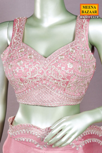 Pink Zari, Sequin Embroidered Saree With Ready Blouse