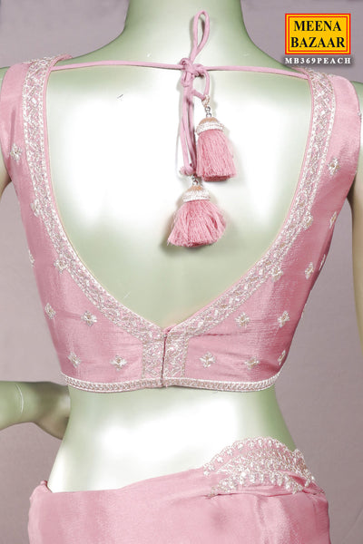 Pink Zari, Sequin Embroidered Saree With Ready Blouse