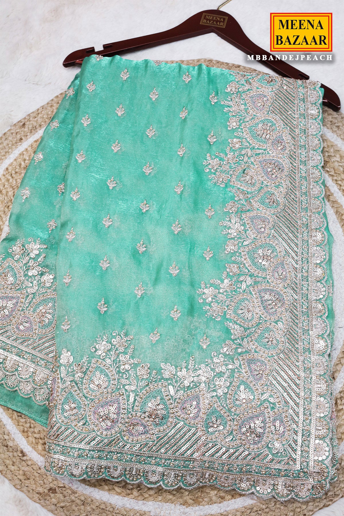 Firozi Shimmer Saree Elegant Party & Festive Wear