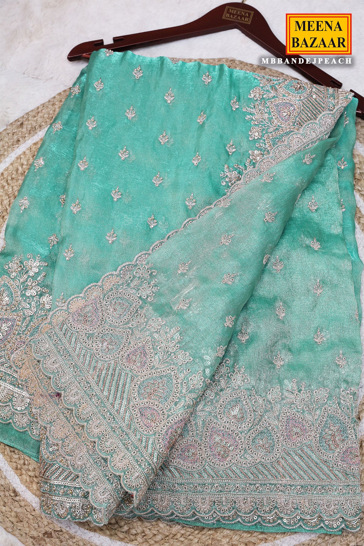 Firozi Shimmer Saree Elegant Party & Festive Wear