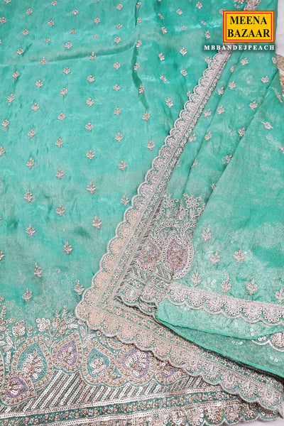 Firozi Shimmer Saree Elegant Party & Festive Wear