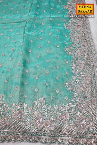 Firozi Shimmer Saree Elegant Party & Festive Wear