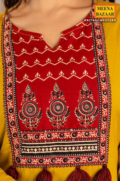 Mustard Cotton Printed Suit Set With Dupatta