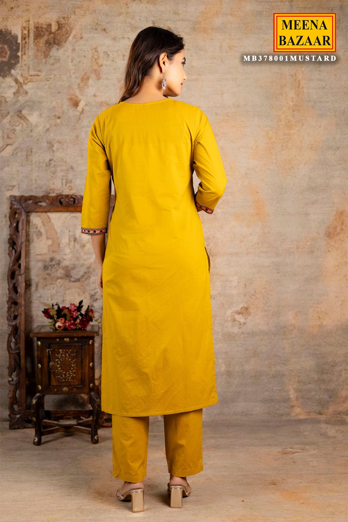 Mustard Cotton Printed Suit Set With Dupatta