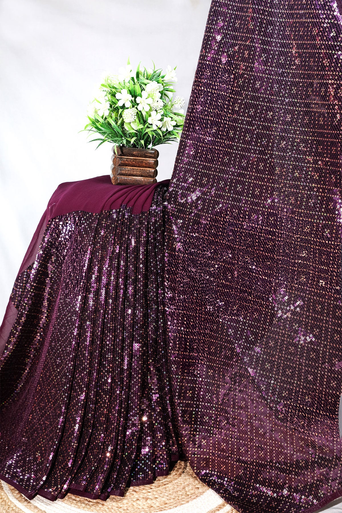 Wine Georgette Embroidered Saree Elegant Party & Festive Wear