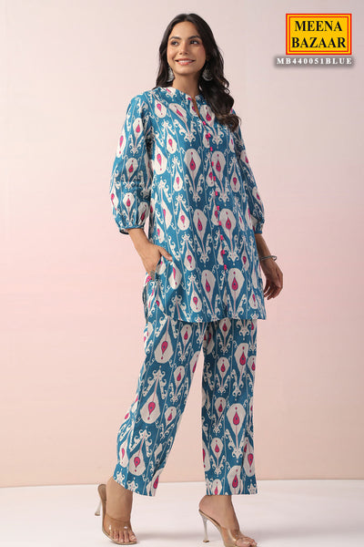 Blue Cotton Printed Co-ord Set