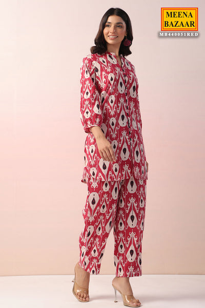 Red Cotton Printed Co-ord Set