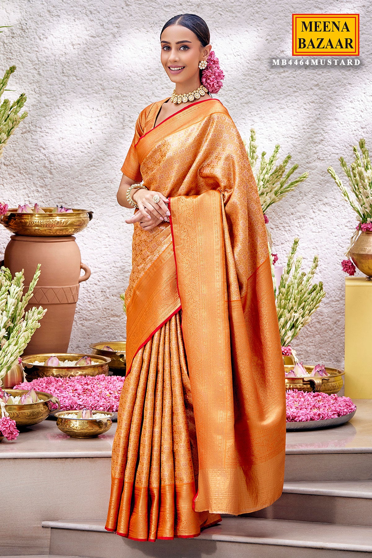 Mustard Art Silk Zari Woven Saree