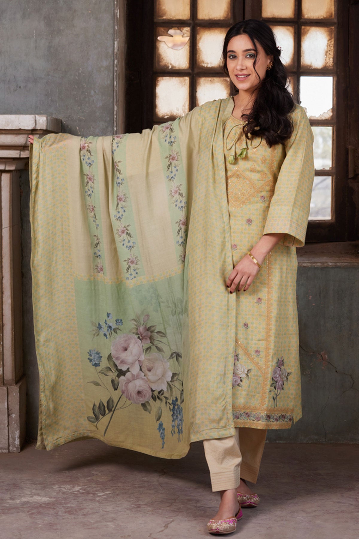 Pista Glace Cotton Lace Embroidered Printed Suit Set