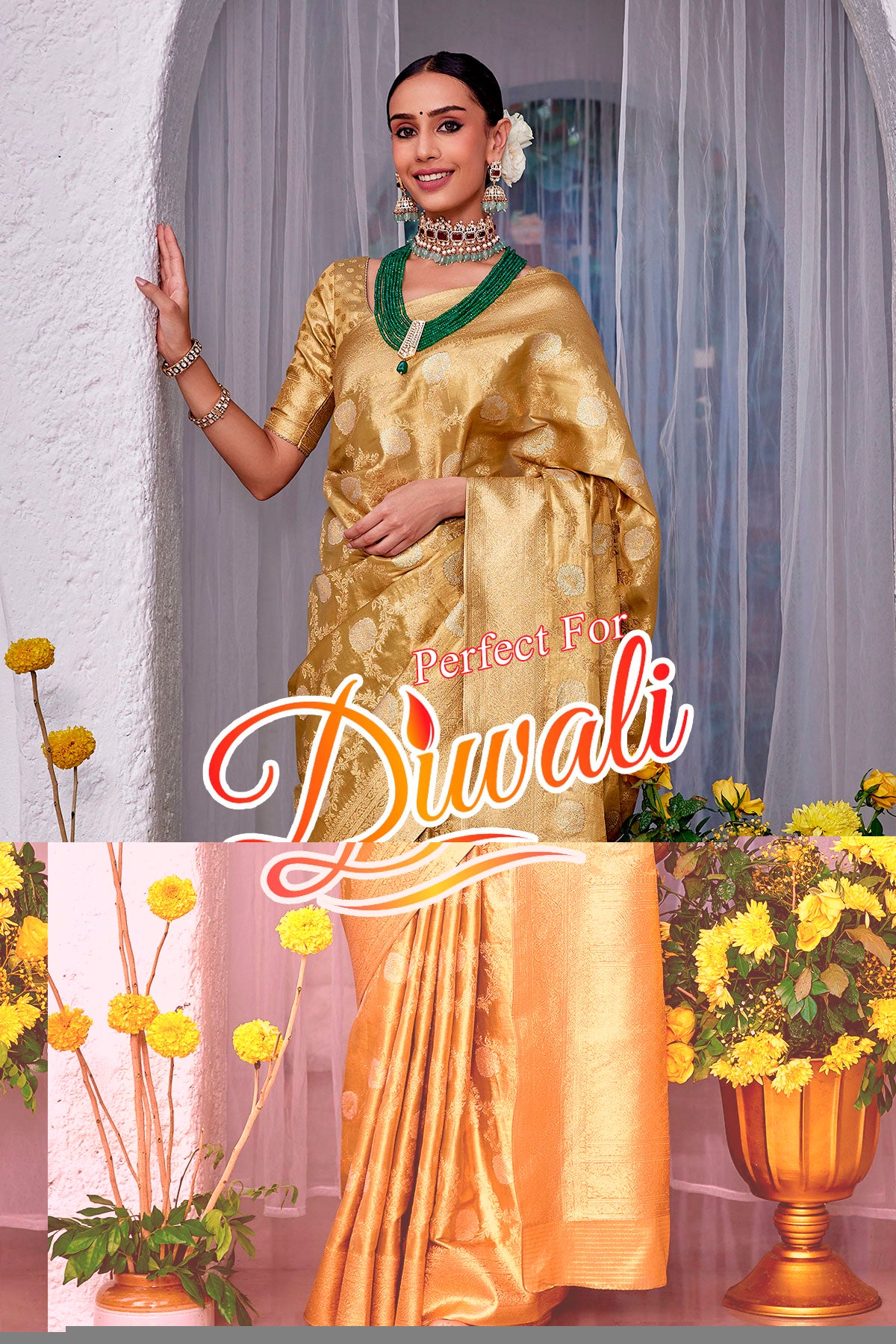 Gold Tissue Silk Zari Woven Saree