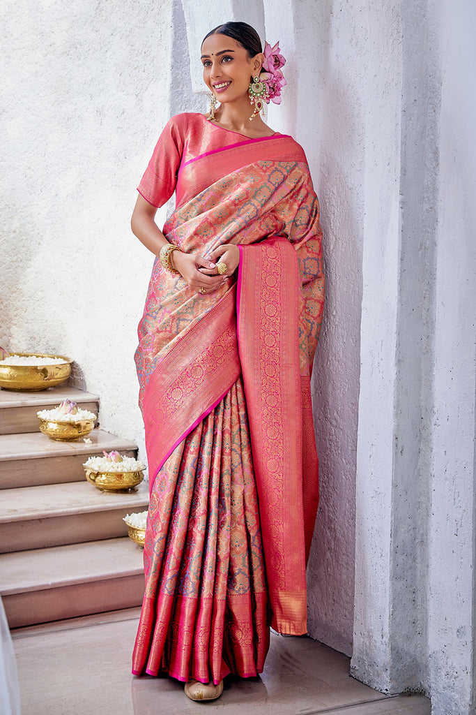 Epiphany Dark Pink Soft Silk Saree With Eloquence Blouse Pie