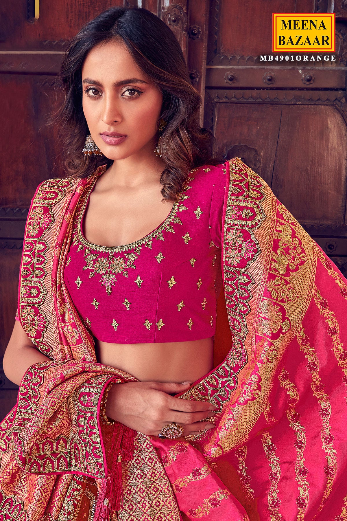 Meena Bazaar - Lehenga Saree with Net Ghera and Georgette Embroidery pallu  at BigIndianWedding.Com | Indian bridal wear, Indian attire, Indian outfits