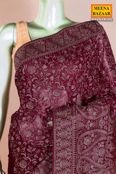 Wine Embroidered Georgette Saree Elegant Party Wear Saree