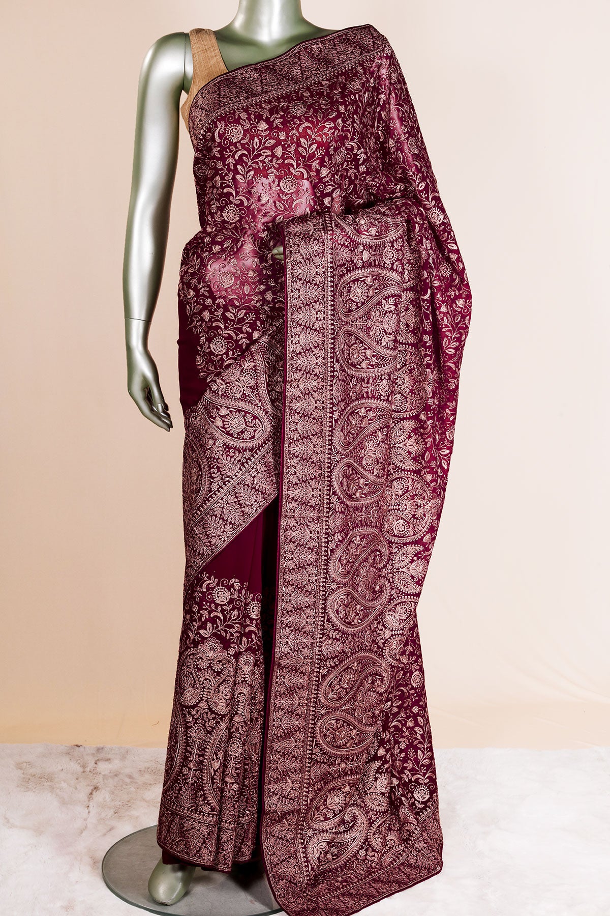 Wine Embroidered Georgette Saree Elegant Party Wear Saree