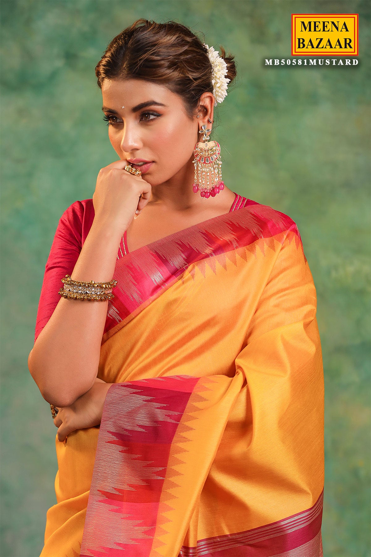 Mustard Silk Saree With Zari Weaving Border