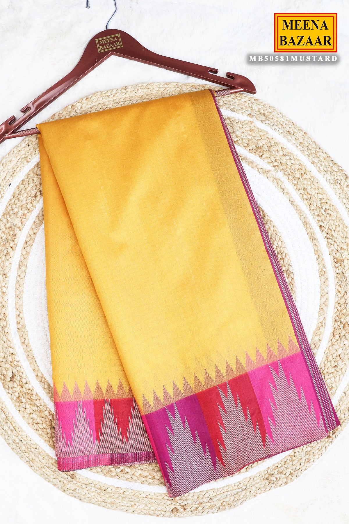 Mustard Silk Saree With Zari Weaving Border