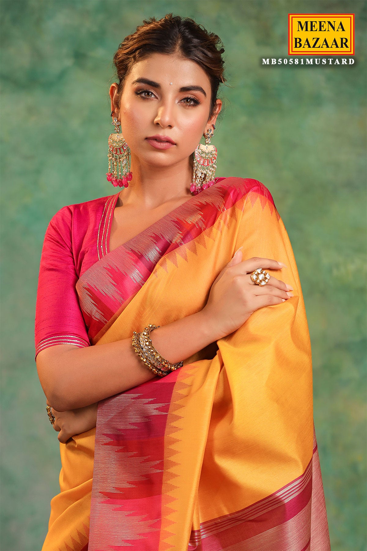 Mustard Silk Saree With Zari Weaving Border