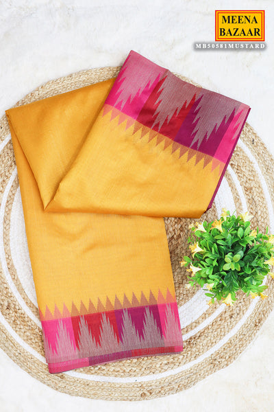 Mustard Silk Saree With Zari Weaving Border