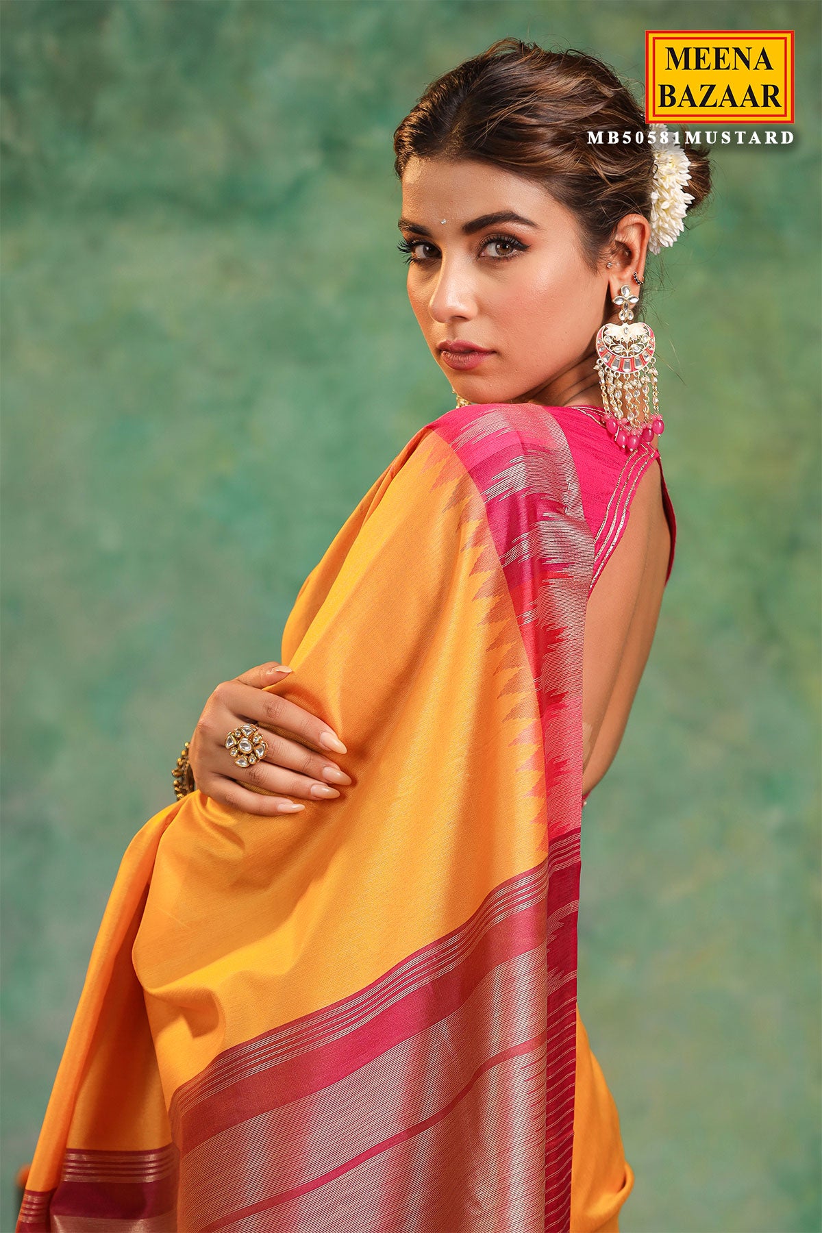 Mustard Silk Saree With Zari Weaving Border