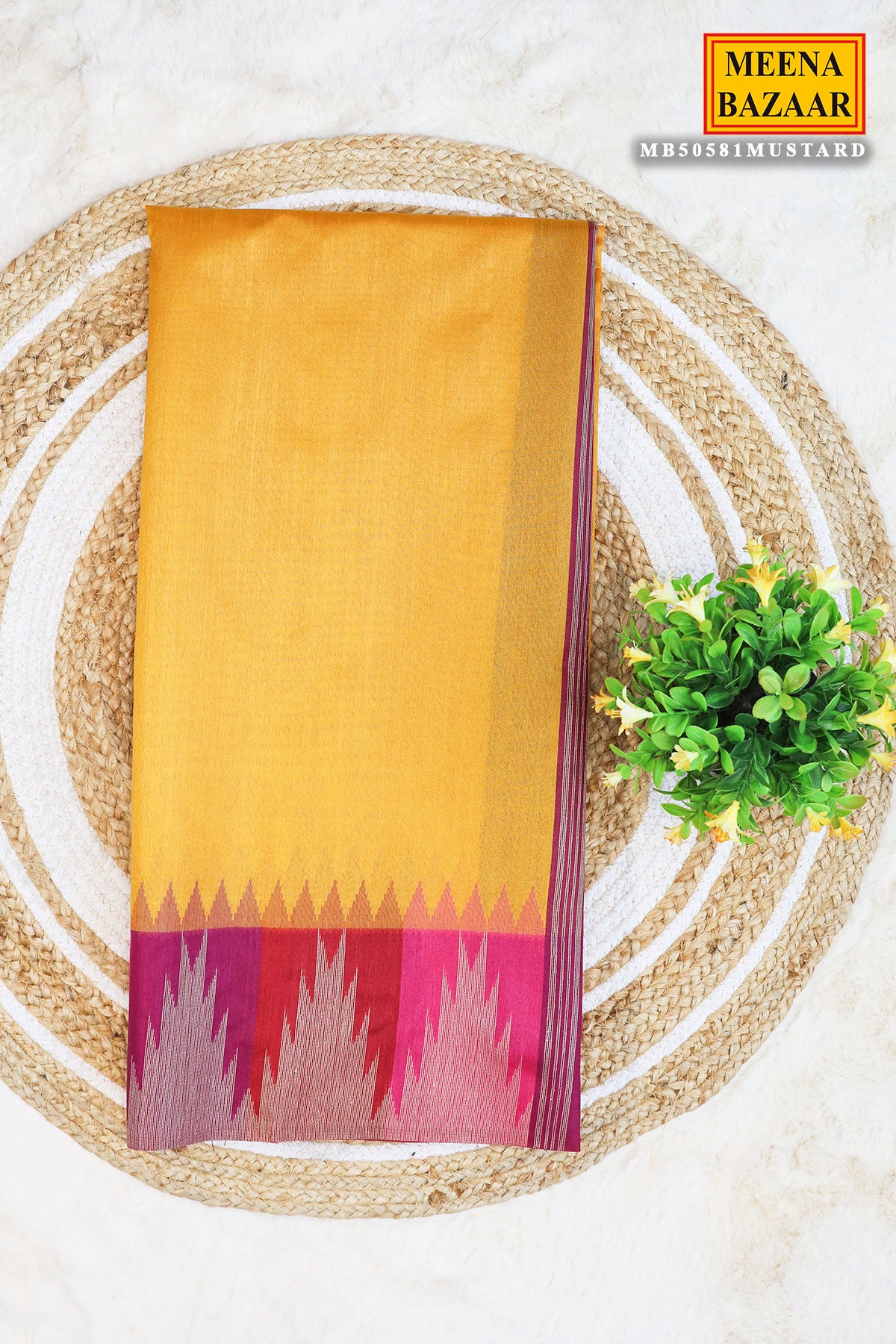 Mustard Silk Saree With Zari Weaving Border