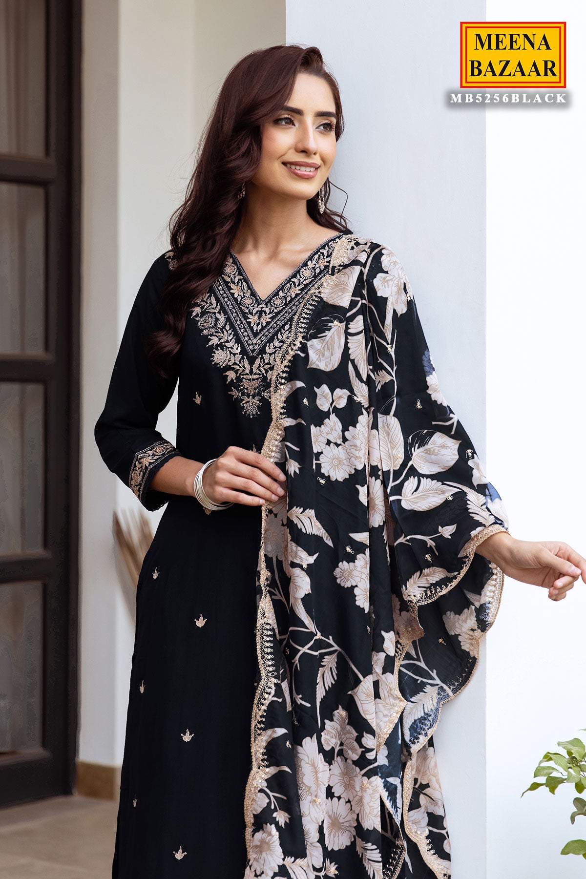 Black Rayon Sequin Embroidered Suit Set