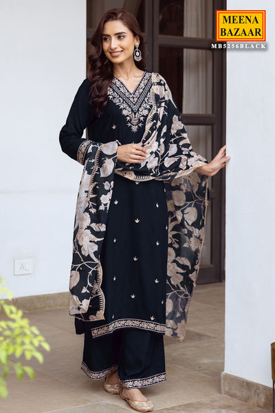 Black Rayon Sequin Embroidered Suit Set