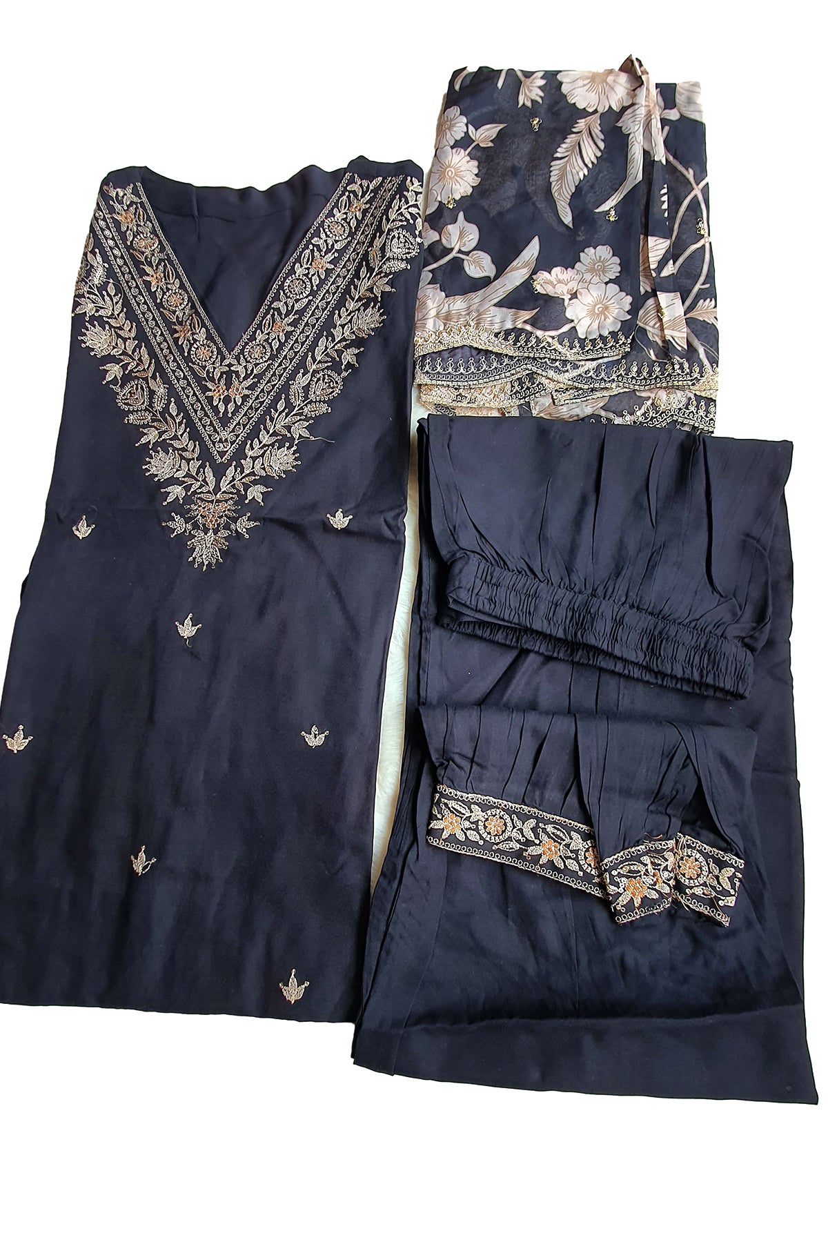 Black Rayon Sequin Embroidered Suit Set