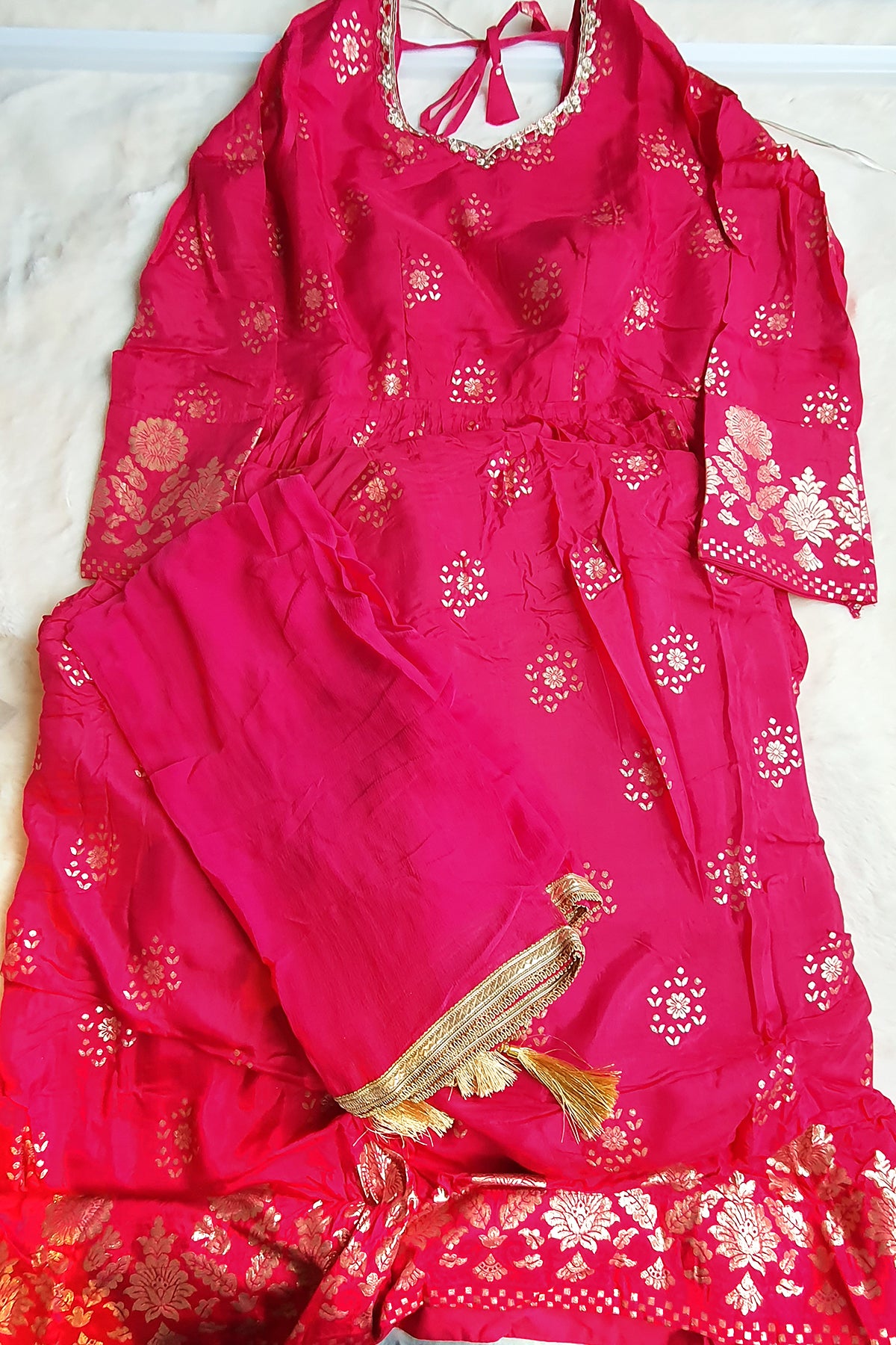 Rani Viscose Silk Anarkali Gown With Dupatta