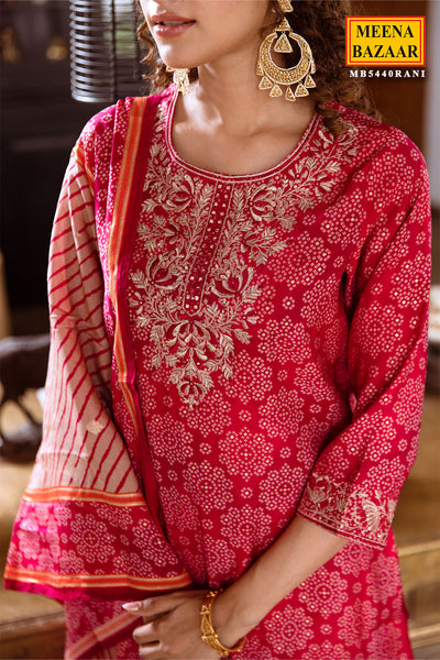 Rani Muslin Bandhani Printed Embroidered Suit