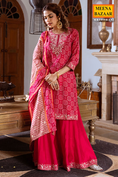 Rani Muslin Bandhani Printed Embroidered Suit