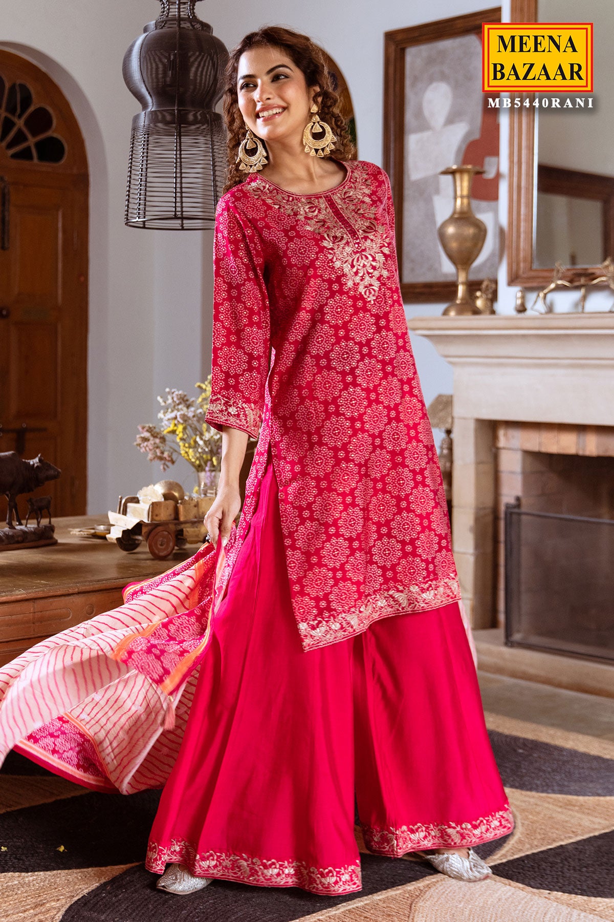 Rani Muslin Bandhani Printed Embroidered Suit